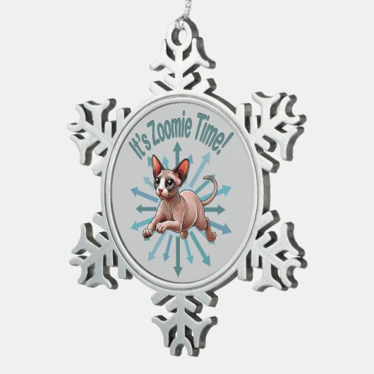 Zoomie Time Sphynx Cat Tin Sneeuwvlok Ornament (Rechts)