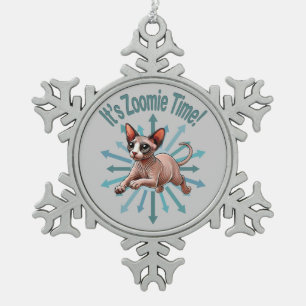 Zoomie Time Sphynx Cat Tin Sneeuwvlok Ornament