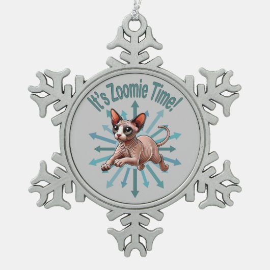 Zoomie Time Sphynx Cat Tin Sneeuwvlok Ornament (Voorkant)