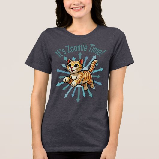 Zoomie Time Tiger Cat Tri-Blend Shirt (Voorkant)