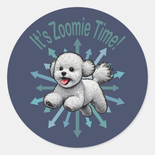 Zoomie Time van Bichon Frise Ronde Sticker (Voorkant)