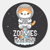 Zoomies ingeschakeld - Space Cat Ronde Sticker (Voorkant)