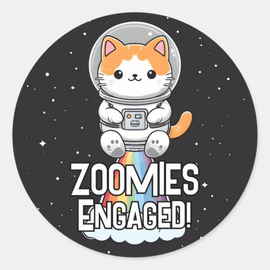 Zoomies ingeschakeld - Space Cat Ronde Sticker (Voorkant)