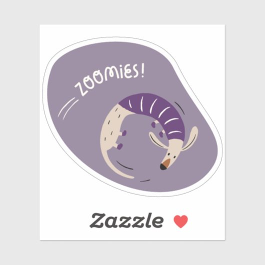 Zoomies Leuke geïllustreerde hond paarse sticker (Vel)