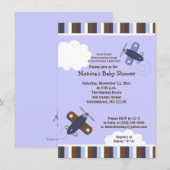 Zooming Airplane Invitation Brown and Navy Kaart (Voorkant / Achterkant)