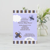 Zooming Airplane Invitation Brown and Navy Kaart (Staand voorkant)