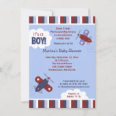 Zooming Airplane Invitation Red and Navy Kaart (Voorkant)
