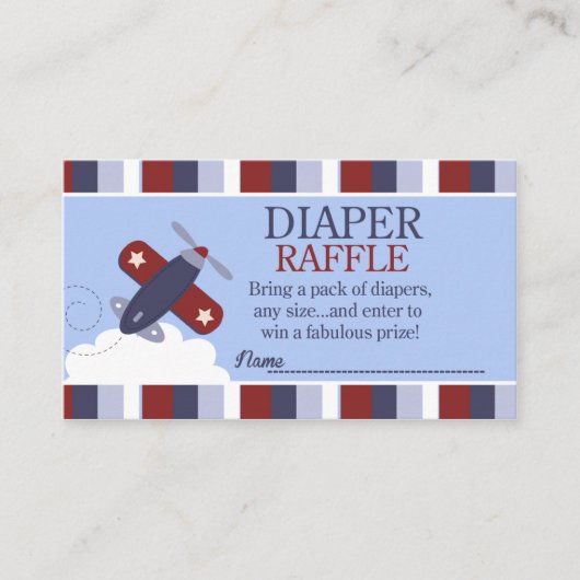 Zooming Along Airplane Baby shower Diaper Raffle Informatiekaartje (Voorkant)