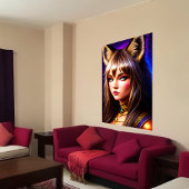 Zoomorfe coole jongedame met lynx oor | AI Art. Poster