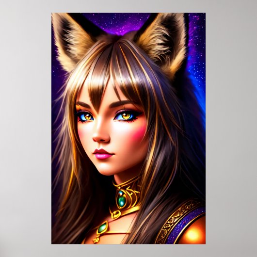 Zoomorfe coole jongedame met lynx oor | AI Art. Poster (Voorkant)