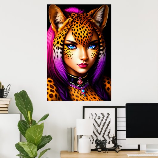 Zoomorfe coole juffrouw cheetah | AI Art. Poster (Thuiskantoor)