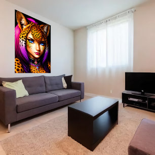 Zoomorfe coole juffrouw cheetah AI Art. Poster