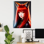 Zoomorfe jonge dame rood haar foor | AI Art. Poster (Thuiskantoor)