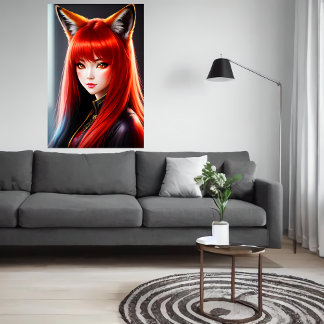 Zoomorfe jonge dame rood haar foor | AI Art. Poster