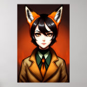 Zoomorfe jonge vrouwen zwarte haarvos oor | AI Art Poster (Voorkant)