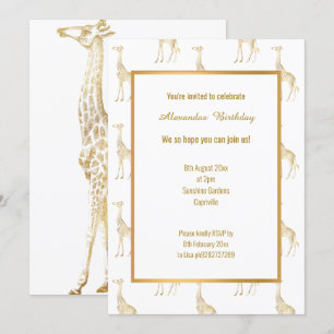 ZOOMTHEMA GOLD GIRAFFE BIRTHDAY INVITATIE KAART