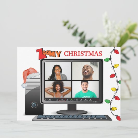 Zoomy Kerstmis Video Satire Conference Kaart (Staand voorkant)
