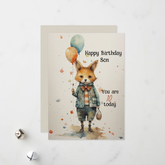 Zoon 10e Verjaardag Abstract Fox Feestdagenkaart (Voorkant / Achterkant in situ)
