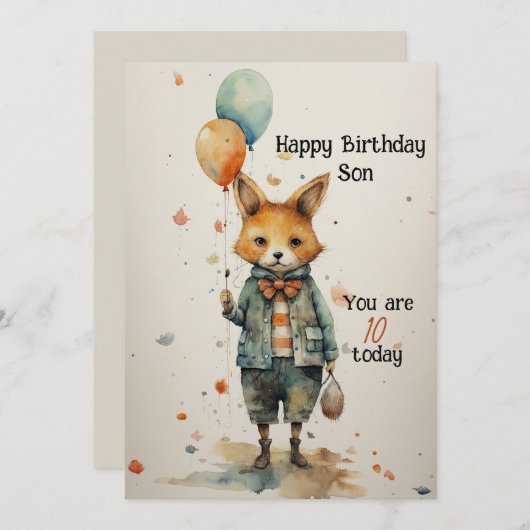 Zoon 10e Verjaardag Abstract Fox Feestdagenkaart (Voorkant / Achterkant)