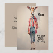 Zoon 15e verjaardag Abstracte Giraffe Feestdagenkaart (Voorkant / Achterkant)