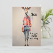 Zoon 15e verjaardag Abstracte Giraffe Feestdagenkaart (Staand voorkant)