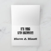 Zoon 17e verjaardag, wit, blauw en zwart. kaart (Binnen)