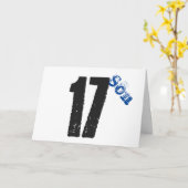 Zoon 17e verjaardag, wit, blauw en zwart. kaart (Gele Bloem)