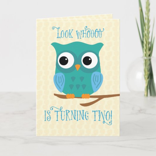 Zoon 2e verjaardag Uil Blauw en Groen Kaart (Voorkant)