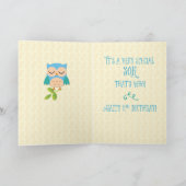 Zoon 2e verjaardag Uil Blauw en Groen Kaart (Binnen)
