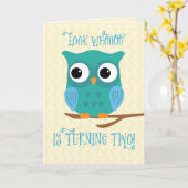 Zoon 2e verjaardag Uil Blauw en Groen Kaart (Gele Bloem)