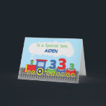 Zoon 3rd Birthday Colorful Train on Track Kaart<br><div class="desc">Als je iets gepersonaliseerd voor je zoon wilt geven op zijn tweede verjaardag,  dan is deze kaart misschien wel degene die je nodig hebt. personaliseer dit met zijn naam op het front om hem leuke verjaardagsgroeten te sturen terwijl hij drie wordt.</div>
