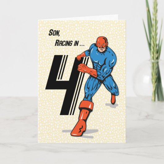 Zoon 4e verjaardag superheld kaart (Voorkant)
