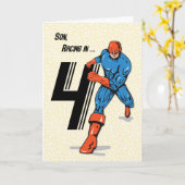Zoon 4e verjaardag superheld kaart (Gele Bloem)