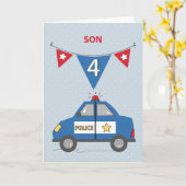 Zoon 4e verjaardag van de blauwe politieauto kaart (Gele Bloem)