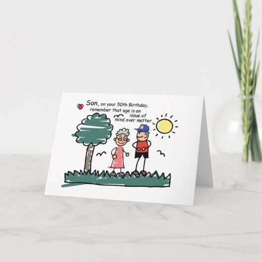 Zoon 50e verjaardag Humoristische Stick Figures Kaart (Voorkant)