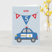 Zoon 5e verjaardag blauwe politieauto kaart (Gele Bloem)