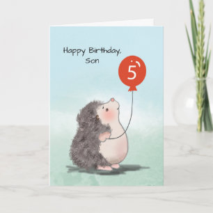 Zoon 5e verjaardag Leuke Hedgehog met ballon Kaart