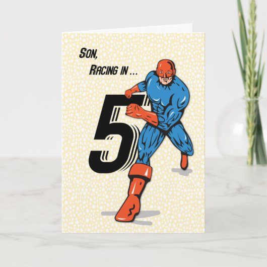 Zoon 5e verjaardag Superheld Kaart (Voorkant)