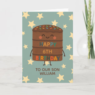 Zoon 6e Verjaardag Schattigee Custom Choco Cake Kaart