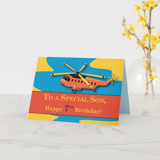 Zoon, 7e verjaardag met helikopter kaart (Gele Bloem)
