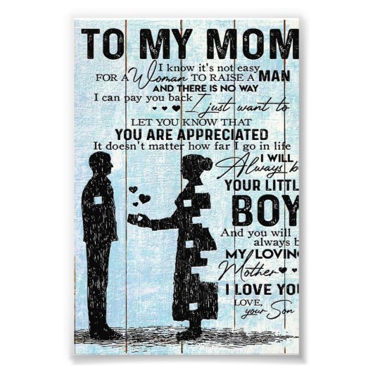 Zoon aan mam Gift, persoonlijke brief aan mijn mam Foto Afdruk (Voorkant)