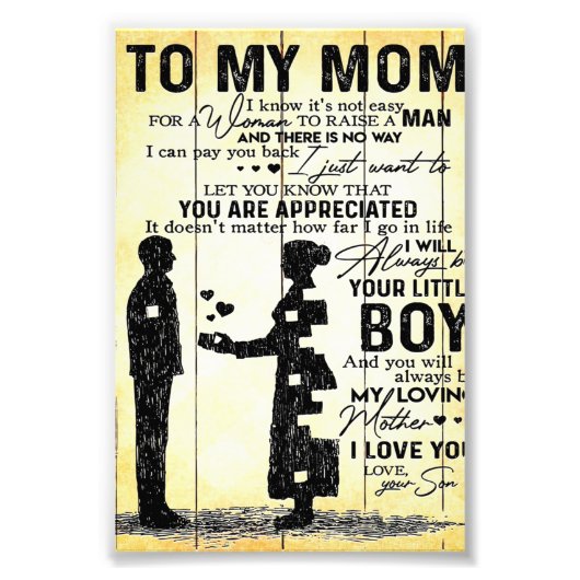 Zoon aan mama, cadeau aan mijn moeder, Moederdag-c Foto Afdruk (Voorkant)