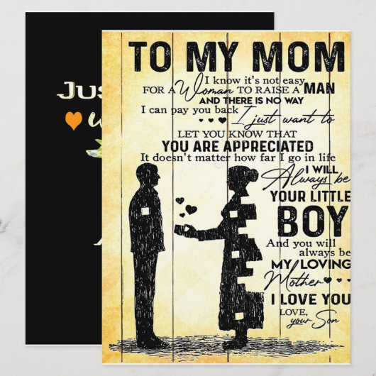 Zoon aan mama, cadeau aan mijn moeder, Moederdag-c Menu (Voorkant / Achterkant)