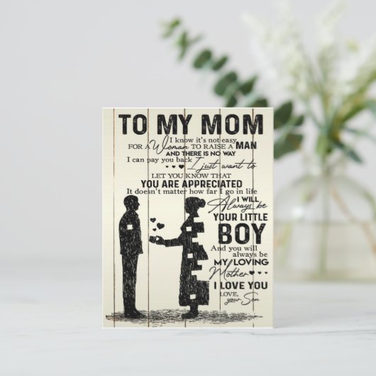 Zoon aan mijn moeder brief, speciaal cadeau aan mo kaart (Staand voorkant)