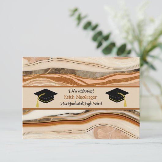 Zoon Afstuderen Viering in Bruin Marmer Kaart (Staand voorkant)