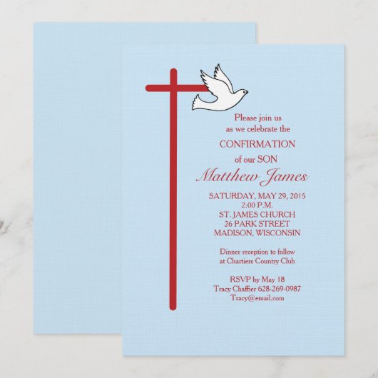 Zoon bevestiging kruis duif blauw kaart (Voorkant / Achterkant)