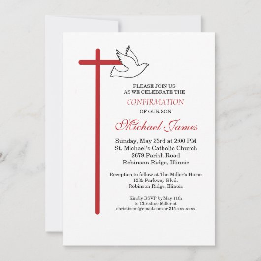 Zoon bevestiging kruis duif op wit kaart (Voorkant)