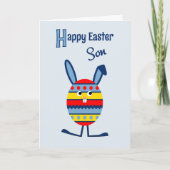 Zoon blauw paasei konijn feestdagen kaart (Voorkant)