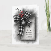 Zoon Buffalo Plaid Strik Kerstmis Feestdagen Kaart (Voorkant)