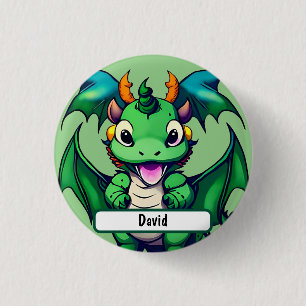 Zoon de vriendschappelijke draak met de douanename ronde button 3,2 cm